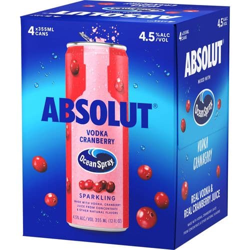 Absolut + Ocean Spray Vodka Cranberry 4pk-12oz